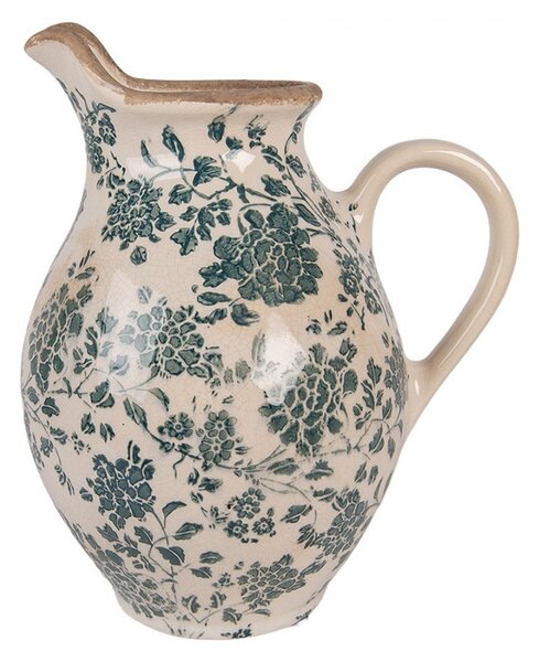 Béžový keramický džbán se zelenými květy Tien French M - 21*16*24 cm - Clayre & Eef