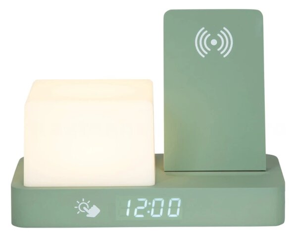 Digitální stolní hodiny 6079GR Karlsson s lampou a nabíječkou smartphonů 20cm