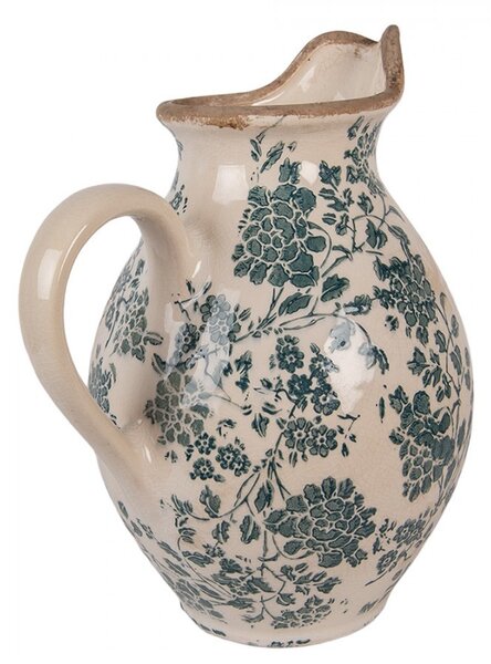 Béžový keramický džbán se zelenými květy Tien French M - 21*16*24 cm - Clayre & Eef