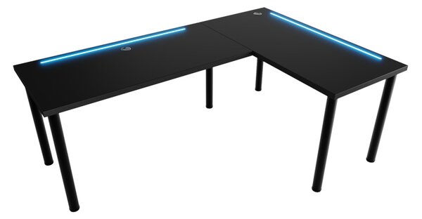 Počítačový rohový stůl LOOK N s LED, 160/110x73-76x50, černá, pravý