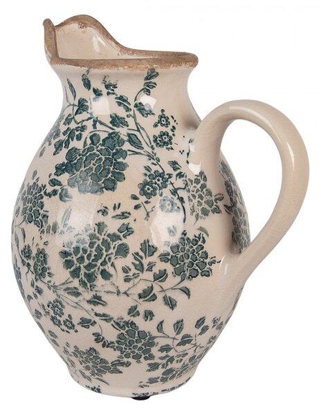 Béžový keramický džbán se zelenými květy Tien French M - 21*16*24 cm - Clayre & Eef