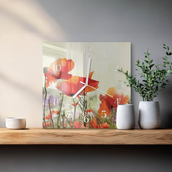 Skleněné hodiny Vlčí máky zskb-30x30-00082860