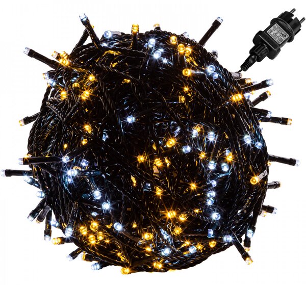 Goleto Vánoční LED osvětlení 10 m teplá + studená bílá 100 LED | zelený kabel