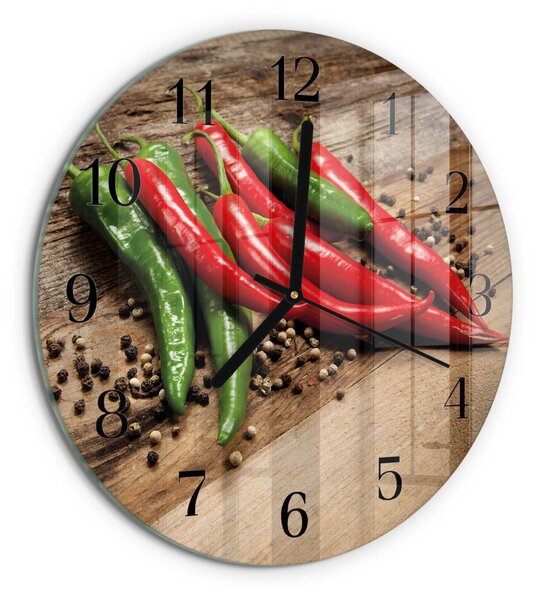 Skleněné nástěnné hodiny Chilli papričky zsoc-fi30-00179096
