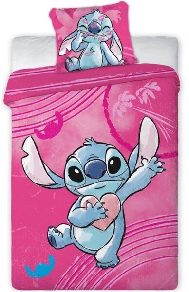 Bavlněné ložní povlečení Stitch v růžové barvě pro holky - 100% bavlna - 70 x 90 cm + 140 x 200 cm