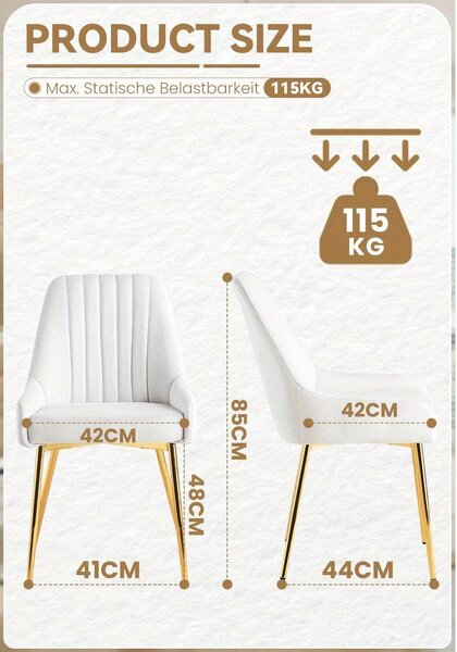 Jídelní židle - Židle - Sada jídelních židlí - Designové židle - Sametové židle - Sada 2 kusů, bílá barva
