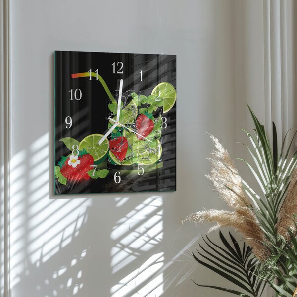 Skleněné hodiny Jahoda a limetka zskb-30x30-00091616