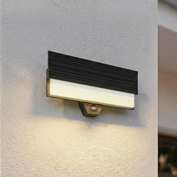 Lucande LED venkovní nástěnné svítidlo Melira, senzor, antracit, IP65, Černá, Hliník, Moderní
