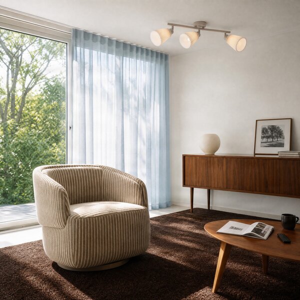 Stropní lampa NOLA, Percy, stmívatelné, Béžová, Obývací pokoj, Tkanina / Textil, Moderní