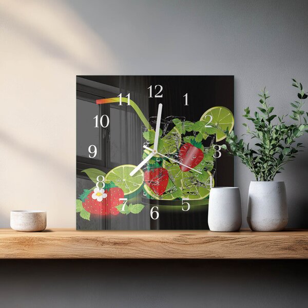 Skleněné hodiny Jahoda a limetka zskb-30x30-00091616