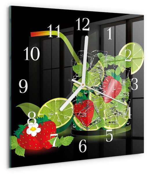 Skleněné hodiny Jahoda a limetka zskb-30x30-00091616