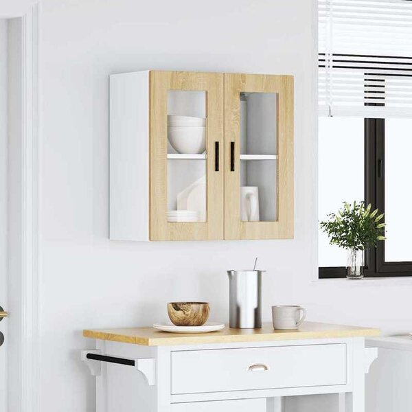 Skříňka do kuchyně – Nástěnná skříňka se skleněnými dvířky – Rustikální Imitace "Sonoma" – 60x31x60 cm