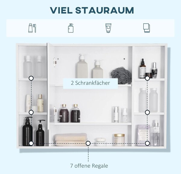 Skříňka do koupelny se zrcadlem - Zrcadlová skříňka - Nástěnná skříňka - Úložná skříňka - Nábytek do koupelny - Bílá
