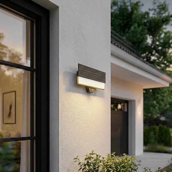 Lucande LED venkovní nástěnné svítidlo Melira, senzor, antracit, IP65, Černá, Hliník, Moderní