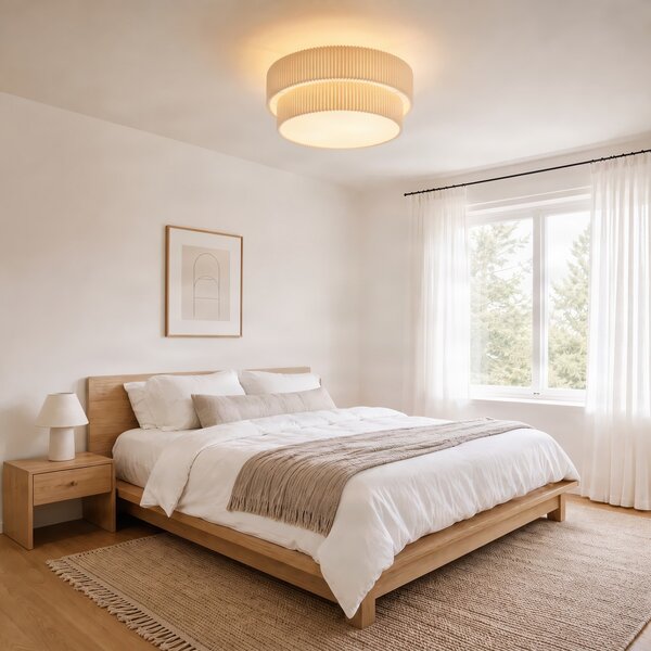 Stropní lampa Lindby, Tazia, stmívatelné, Béžová, Obývací pokoj, Tkanina / Textil