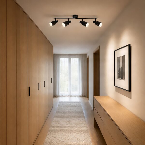 Stropní lampa Lindby, Ovelia, stmívatelné, Černá, Obývací pokoj, Kov, Moderní