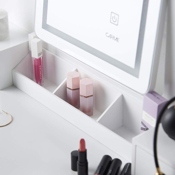 Toaletní stolek s LED zrcadlem s dotykovým ovládáním a stoličkou, s 5 zásuvkami na make-up a šperky