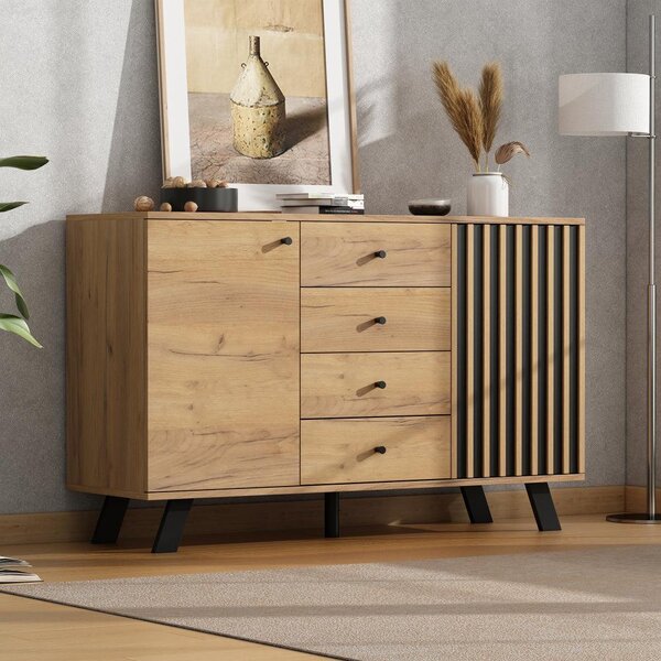 Komoda – Boční komoda – Skříňka – Úložná skříň – Komoda – Moderní design – 4 zásuvky a 2 dveře – 120 x 38 x 75 cm