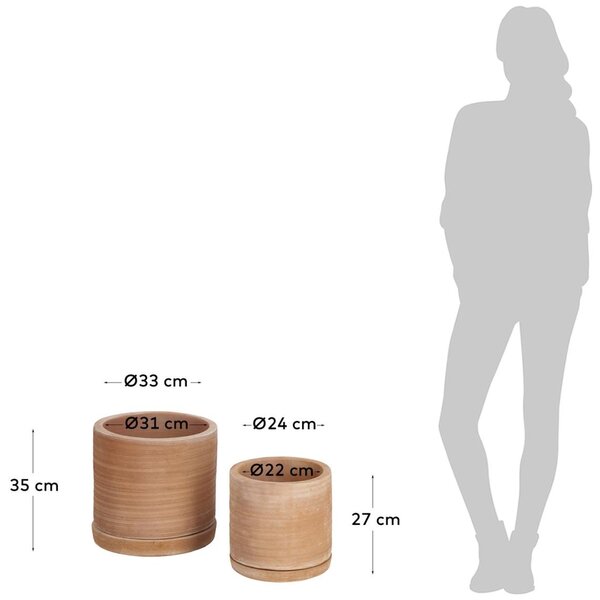 Set dvou terakotových květináčů Kave Home Karlina 35 cm / 27 cm