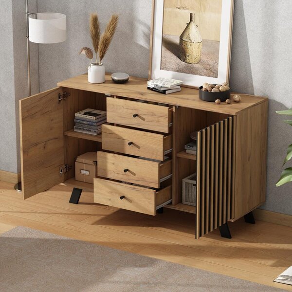 Komoda – Boční komoda – Skříňka – Úložná skříň – Komoda – Moderní design – 4 zásuvky a 2 dveře – 120 x 38 x 75 cm