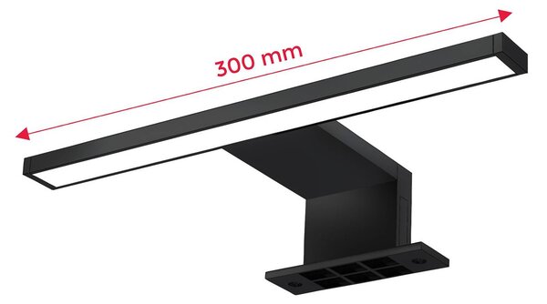 B.K. Licht LED zrcadlové svítidlo Bill, šířka 30 cm, černé, kov, 4 000 K, Černá, Koupelna, kov, Moderní
