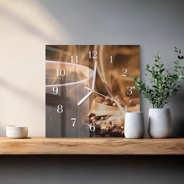 Skleněné hodiny Káva zskb-30x30-00090948