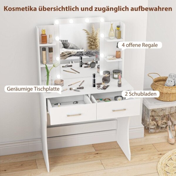 Kosmetický stolek - Toaletní stolek - Stolek na líčení - Kosmetická komoda - Stolek pro líčení - Bílá barva - Kompaktní design