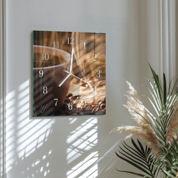 Skleněné hodiny Káva zskb-30x30-00090948
