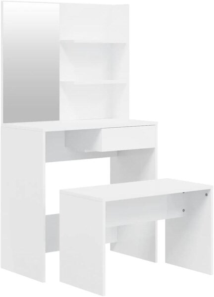 Kosmetický stolek se zrcadlem a stoličkou, rozměry 74,5 x 40 x 141 cm – stolek s povrchem imitujícím staré dřevo