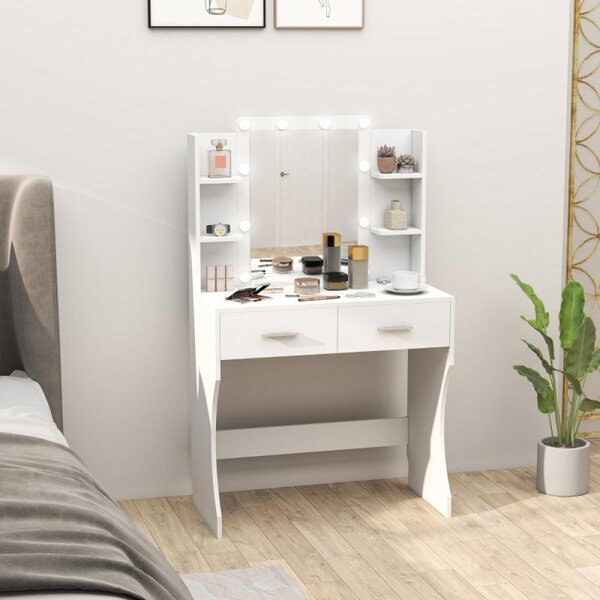 Kosmetický stolek - Toaletní stolek - Stolek na líčení - Kosmetická komoda - Stolek pro líčení - Bílá barva - Kompaktní design