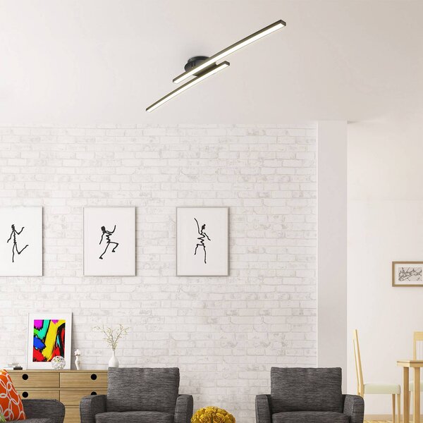 B.K. Licht LED stropní svítidlo Snore, 2-ramenné, černé, kov, 3 000 K, Černá, Obývací pokoj / jídelna, kov, Moderní