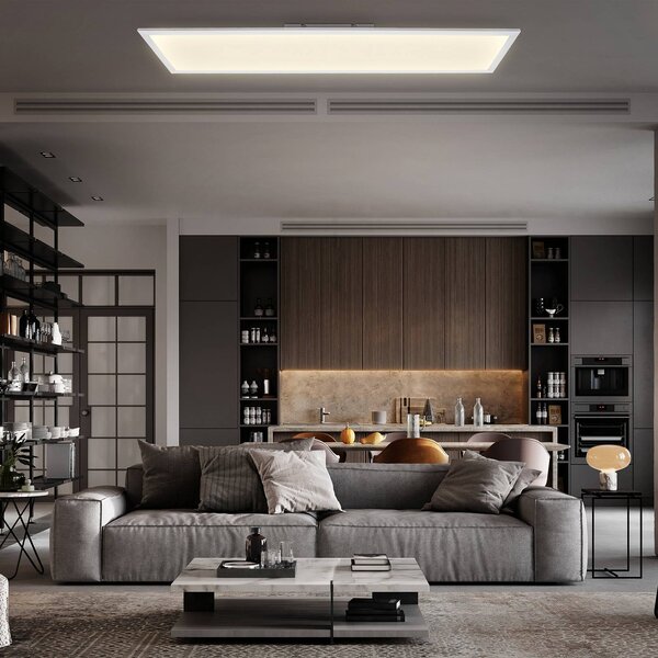 B.K. Licht LED panel Brian bílý, 100 x 25 cm, dálkové ovládání, stmívatelný, Bílá / opál, Pracovna / kancelář, kov