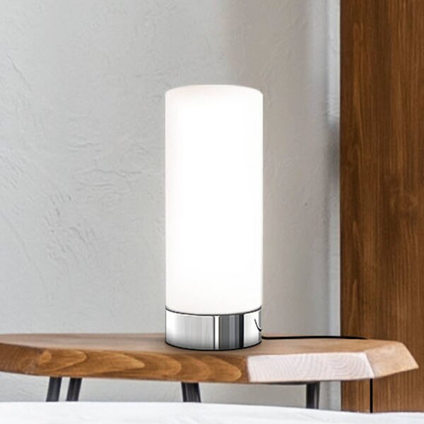 B.K. Licht Stolní lampa Gari, výška 24,5 cm, chrom/bílá, sklo, E14, stmívatelný, Bílá / opál, Ložnice, Sklo