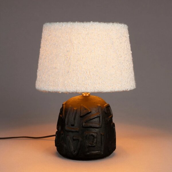 Černobílá bouclé stolní lampa DUTCHBONE RENZO