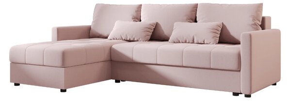 Rozkládací oboustranná sedací souprava do L VENORIA 220x143 cm, pudrově růžová + 2 polštářky ZDARMA
