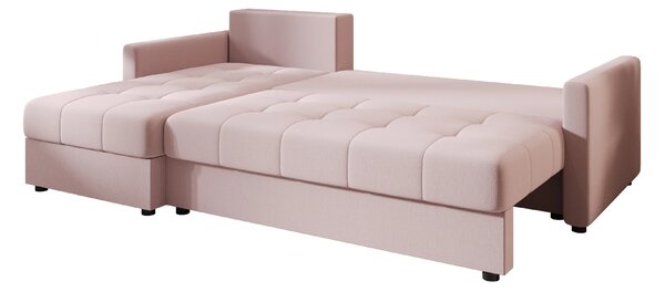Rozkládací oboustranná sedací souprava do L VENORIA 220x143 cm, pudrově růžová + 2 polštářky ZDARMA