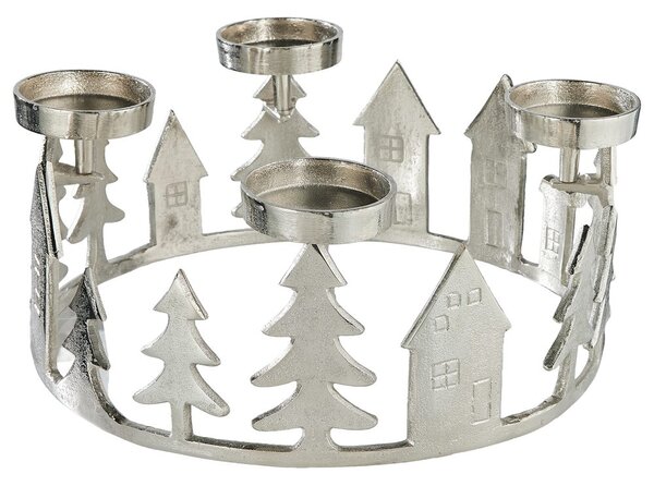 Adventní věnec domečky 35 cm - stříbrná