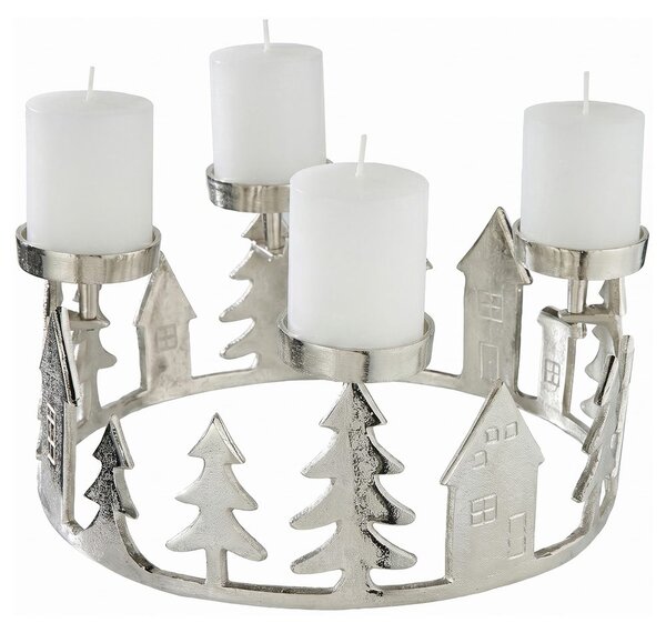 Adventní věnec domečky 35 cm - stříbrná