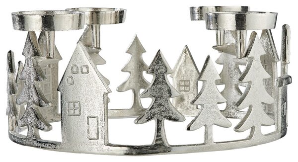 Adventní věnec domečky 35 cm - stříbrná