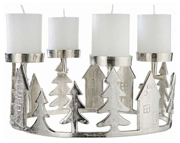Adventní věnec domečky 35 cm - stříbrná