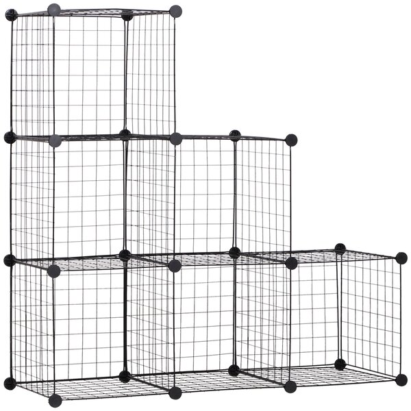 HOMCOM Drátová police, regálový systém se 6 kostkami, DIY úložný systém z drátů, regálová jednotka do obývacího pokoje a ložnice, černá, 109 x 37 x 10