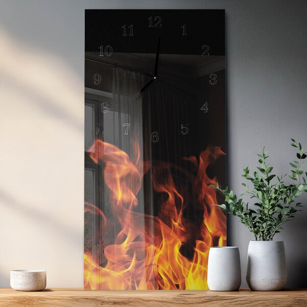 Skleněné hodiny vertikální Oheň zsppc-30x60-00180842