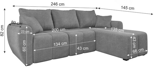 Rozkládací oboustranná sedací souprava do L SEVIO 246x145 cm, krémová + 2 polštářky ZDARMA