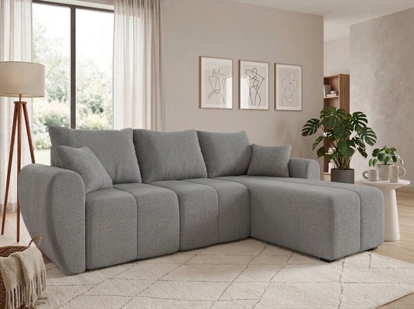 Rozkládací oboustranná sedací souprava do L SEVIO 246x145 cm, šedá + 2 polštářky ZDARMA