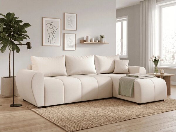 Rozkládací oboustranná sedací souprava do L SEVIO 246x145 cm, krémová + 2 polštářky ZDARMA