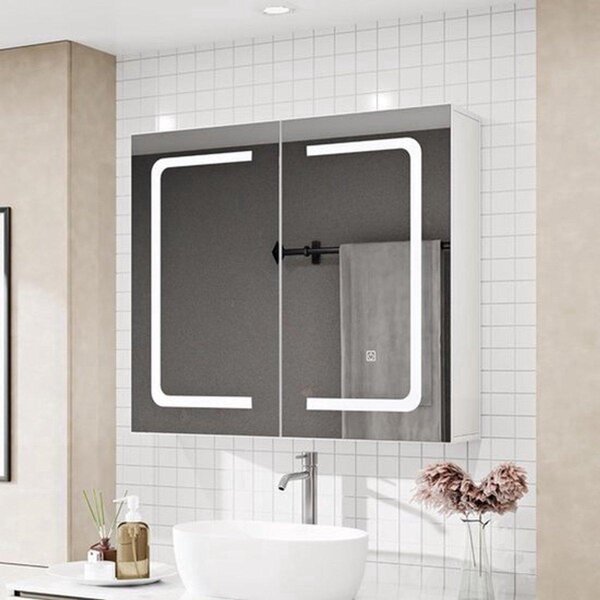 Skříňka do koupelny se zrcadlem a LED osvětlením – nástěnný model – 80 x 13,5 x 60 cm – bílá