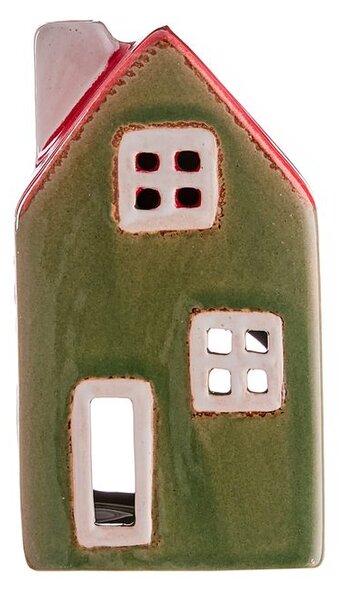 WINTER VILLAGE Svícen na čajovou svíčku domeček - zelená/červená