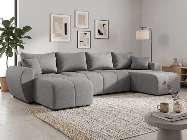 Rozkládací oboustranná sedací souprava do U SEVIO 311x145 cm, šedá + 2 polštářky ZDARMA