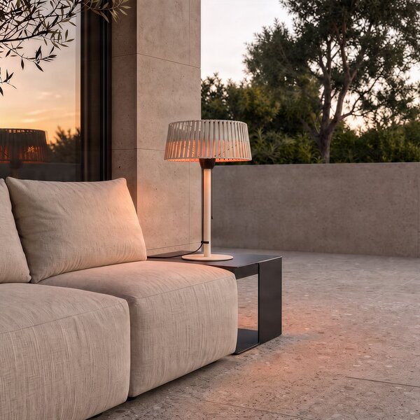 Terasový ohřívač Pyravo, béžový, hliník, výška 70 cm, IP44 – Lucande Lucande, Pyravo, Béžová, Kov, Moderní