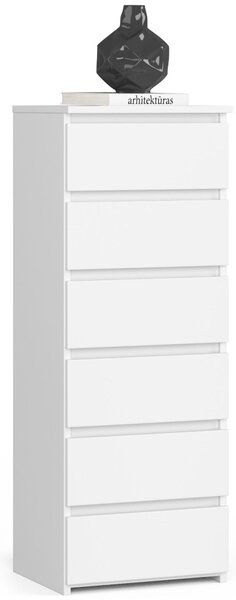 Komoda se esti zásuvkami, elegantní, pro minimalistické interiéry, výka 109 cm a íka 40 cm, obývací pokoj, lonice, pedsí, skí, píborník, vysoká skí, spousta úloného prostoru, bílá barva